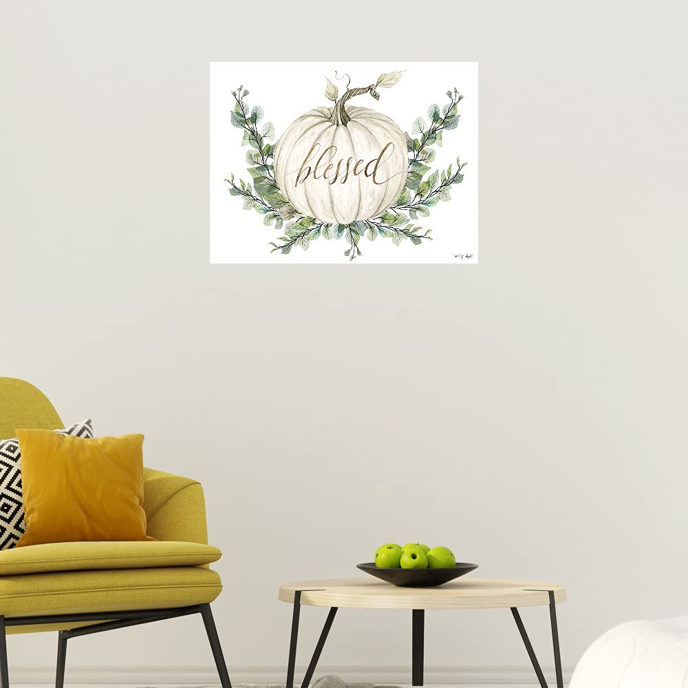 Blessed Pumpkins Canvas Wall Art - Hand Painted by Artist Cindy Jacobs - 28x21 Inch Ready to Hang Home Decor for Living Room, Bedroom, Office & More - Perfect for Fall Decor, Thanksgiving & Holiday Gift