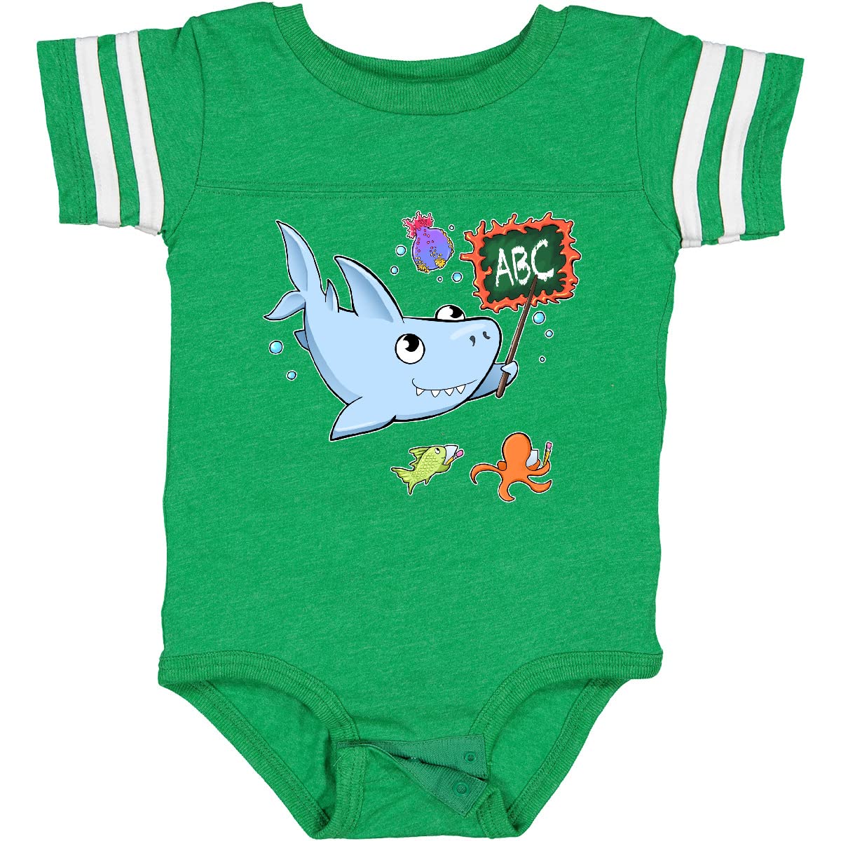 Inktastic Cute Teacher Shark with School of Fish Baby Bodysuit - Soft Cotton Infant Onesie for School Spirit, Teacher Appreciation & Shark Lovers