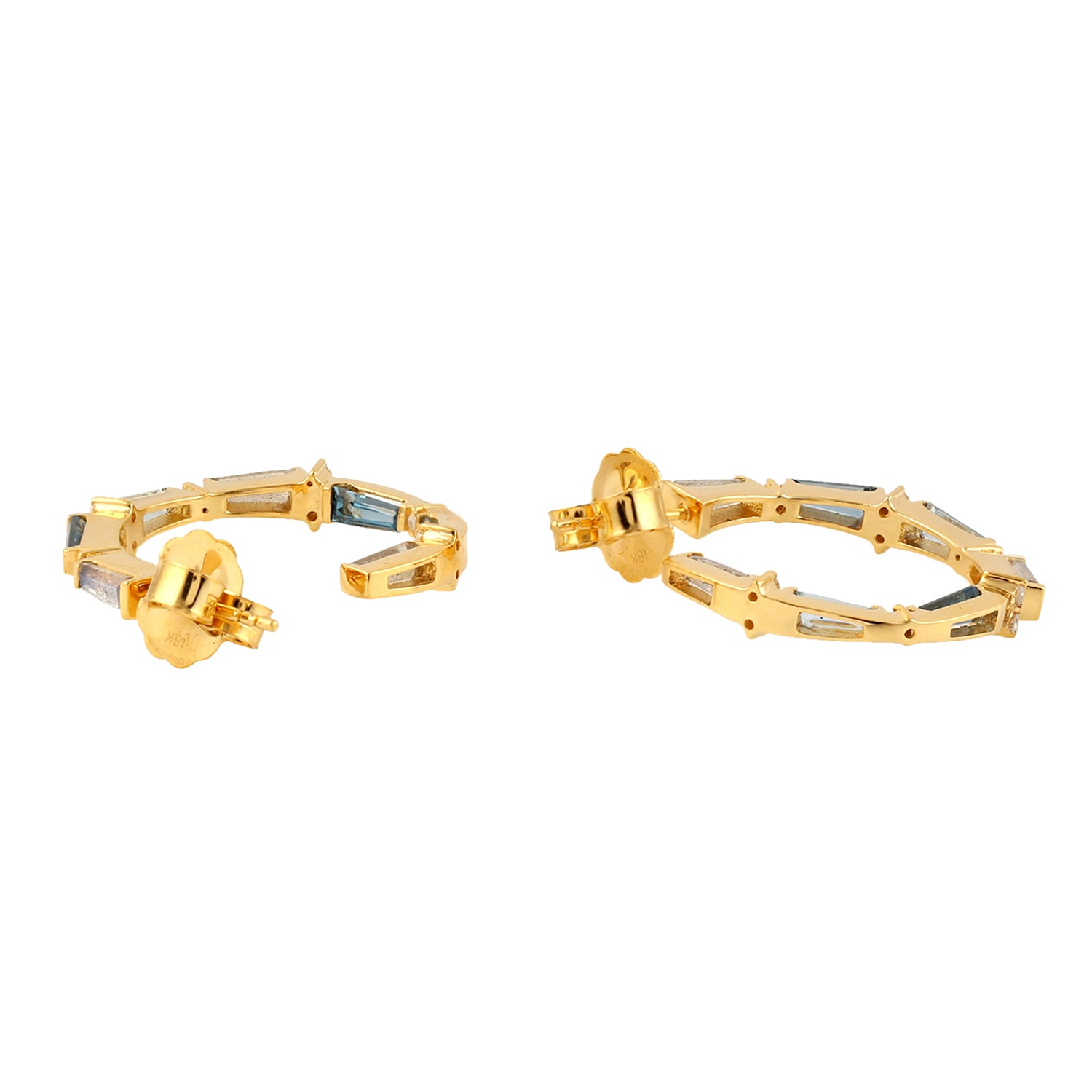 Labradorite Tapered Cut Aquamarine Pave Diamond Hoop Earrings in 14K Yellow Gold - Elegant Dangle Earrings for Women, Perfect for Weddings, Parties & Special Occasions