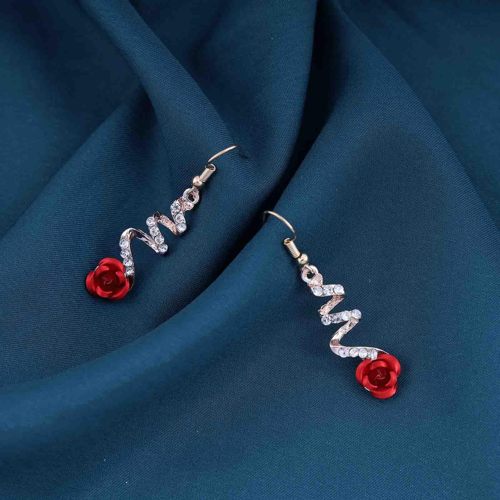 Boho Acrylic Red Rose Earrings - Romantic Cz Rose Drop Dangle Earrings for Women | Resin Flower Jewelry Gift for Her, Perfect for Weddings, Parties & Date Nights
