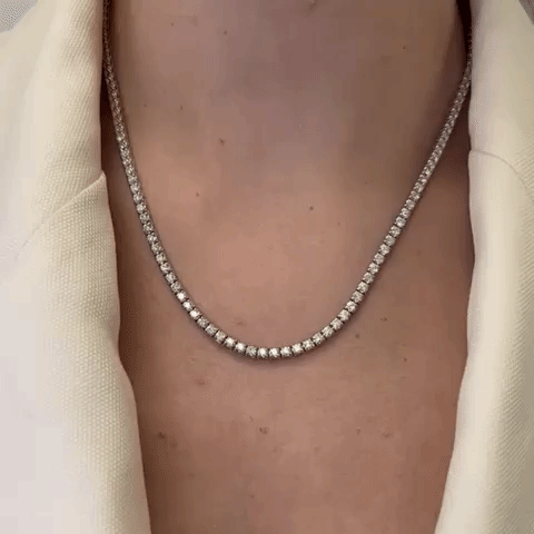 5.15ct Three Quarter Diamond Tennis Necklace - 14K Gold with 2.4mm Tiger Eye & 4-Prong Setting | Elegant Jewelry for Weddings, Anniversaries & Special Occasions