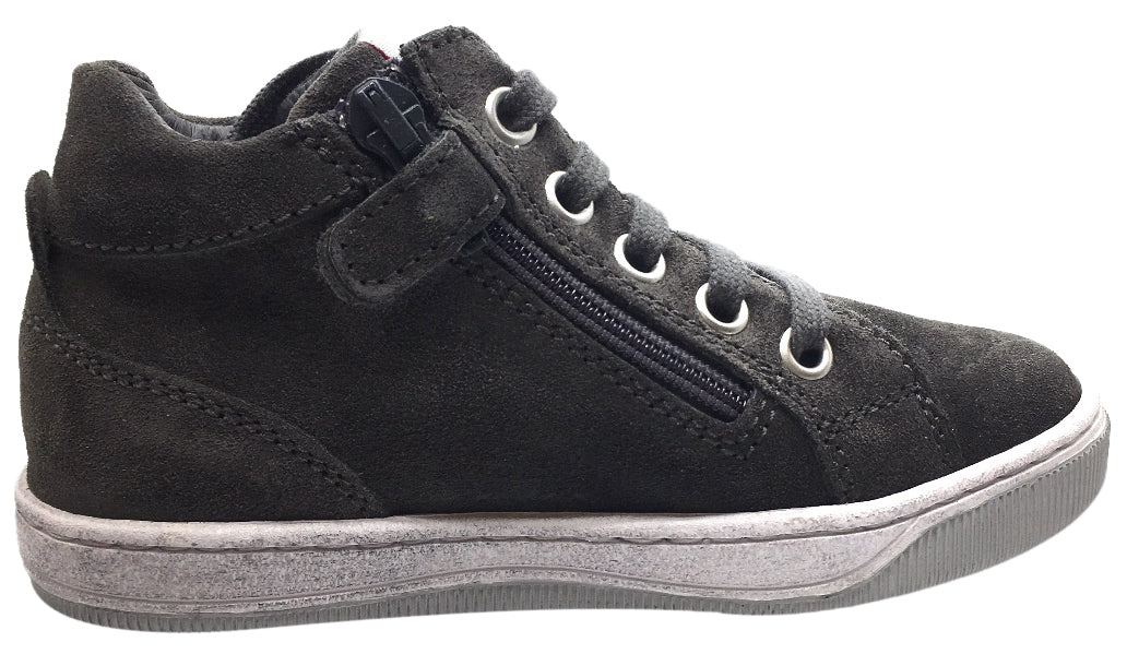 Naturino 9102 Grey Suede Airforce Plane Patchwork High Top Sneakers for Boys & Girls - Comfortable Lace-Up Shoes for School, Playground & Daily Wear