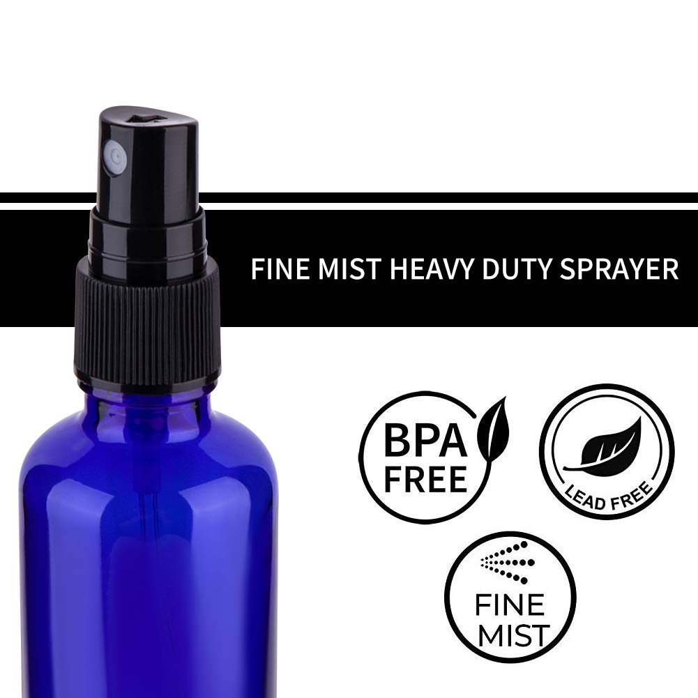 2oz Small Fine Mist Spray Bottles for Essential Oils - 3 Pack Blue Glass Bottles with Adjustable Nozzle | Perfect for Aromatherapy, Hair Care & DIY Beauty Products