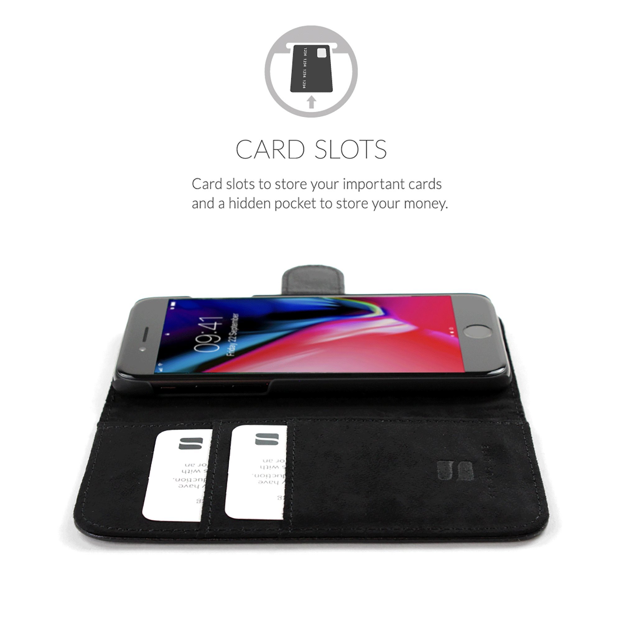 Premium Leather Wallet Case for iPhone 8 Plus/7 Plus - RFID Blocking Flip Cover with Card Slots & Kickstand - Slim Protective Phone Case (Black) | Perfect for Business, Travel & Everyday Use