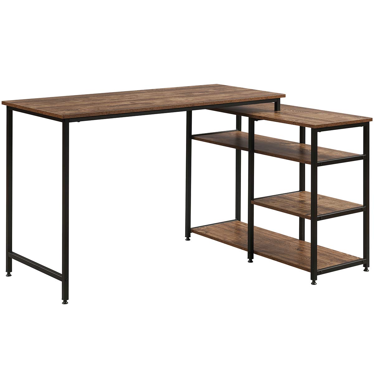 L-Shaped Desk with Adjustable Storage Rack - Retro Style Computer Desk & Spacious Writing Table for Home Office (Brown) | Perfect for Small Spaces, Gaming Setup & Remote Work