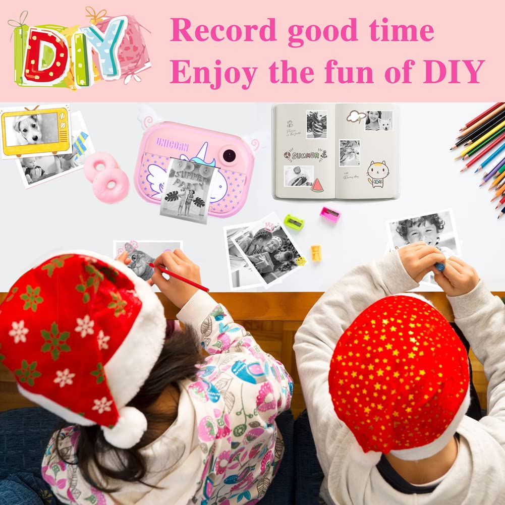 Kids Instant Print Camera with 12 Rolls Refill Paper - Digital Toy Camera for Girls & Toddlers - Pink Photo Printer with 32GB SD Card - Perfect Christmas & Birthday Gift for Children - Capture Memories at Parties, Travel & Family Events