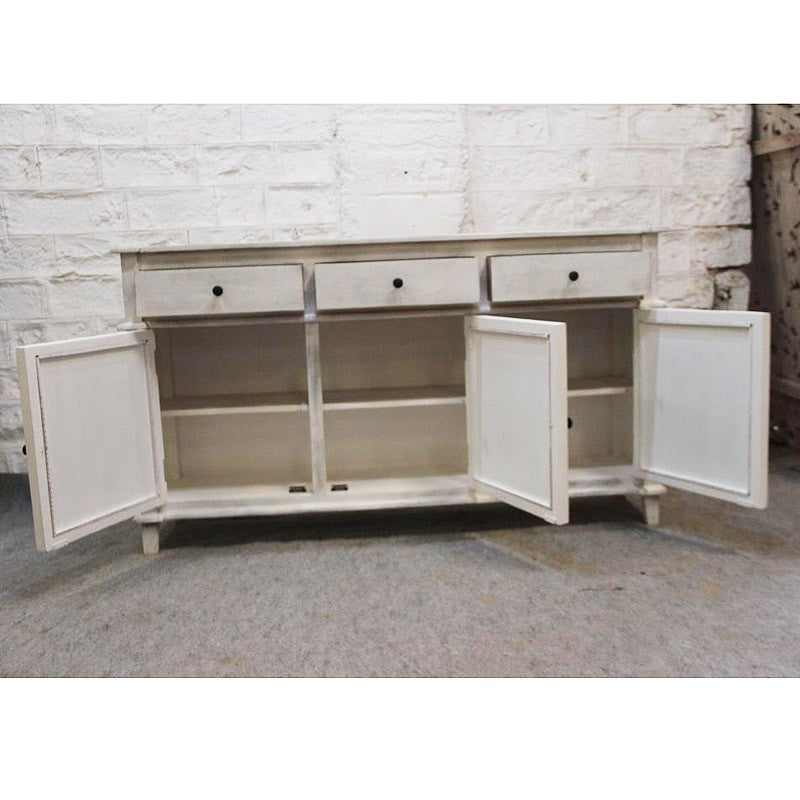 French Arched Glass Door Buffet Sideboard - Whitewashed Finish 63
