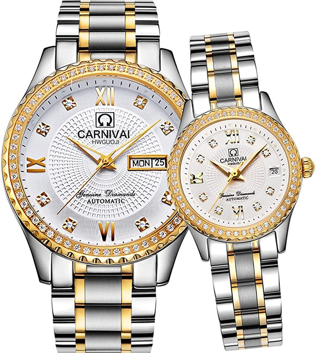 Luxury Couple Watches Set for Men and Women - His and Hers Matching Stainless Steel Automatic Watches - Perfect for Anniversaries, Weddings & Romantic Gifts