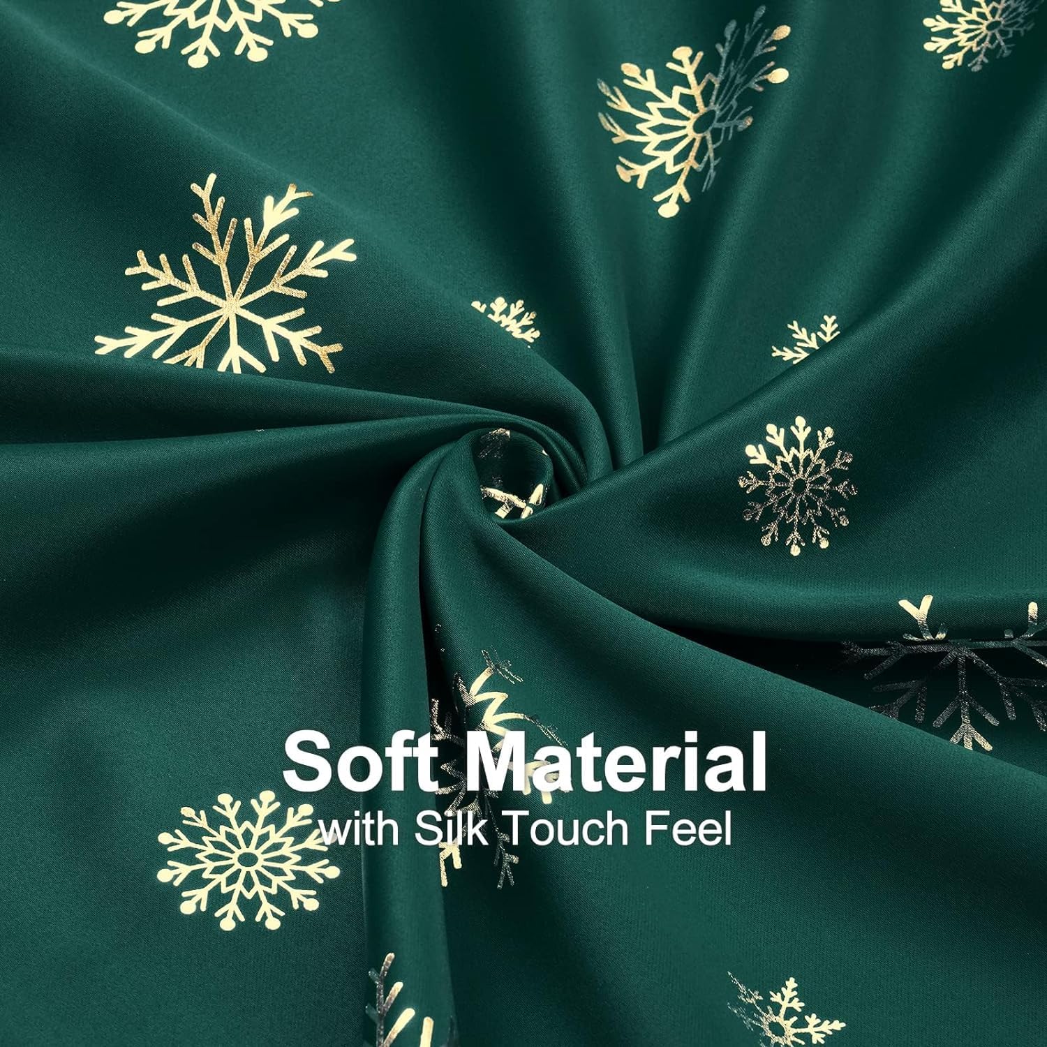 FRAMICS Gold Snowflake Foil Print Christmas Tier Curtains - 36 Inch Length Green Kitchen Curtains with Rod Pocket, 26