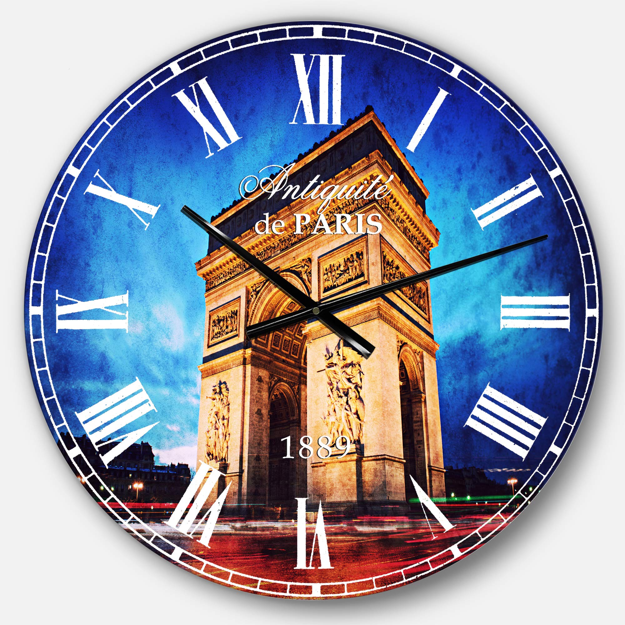 Designart Paris Arch of Triumph Wall Clock - French Country Round Metal Wall Art Decor for Living Room, Bedroom, Office | Vintage Home Décor & Unique Wall Clock Gift Idea