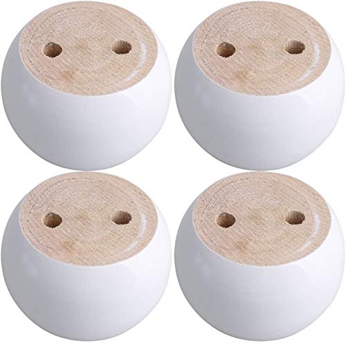 4PCS White Round Bun Feet Wood Sofa Legs - Solid Hardwood Furniture Legs for Cabinet, Ottoman, TV Stand & Dresser | DIY Home Decor Upgrade for Living Room & Bedroom