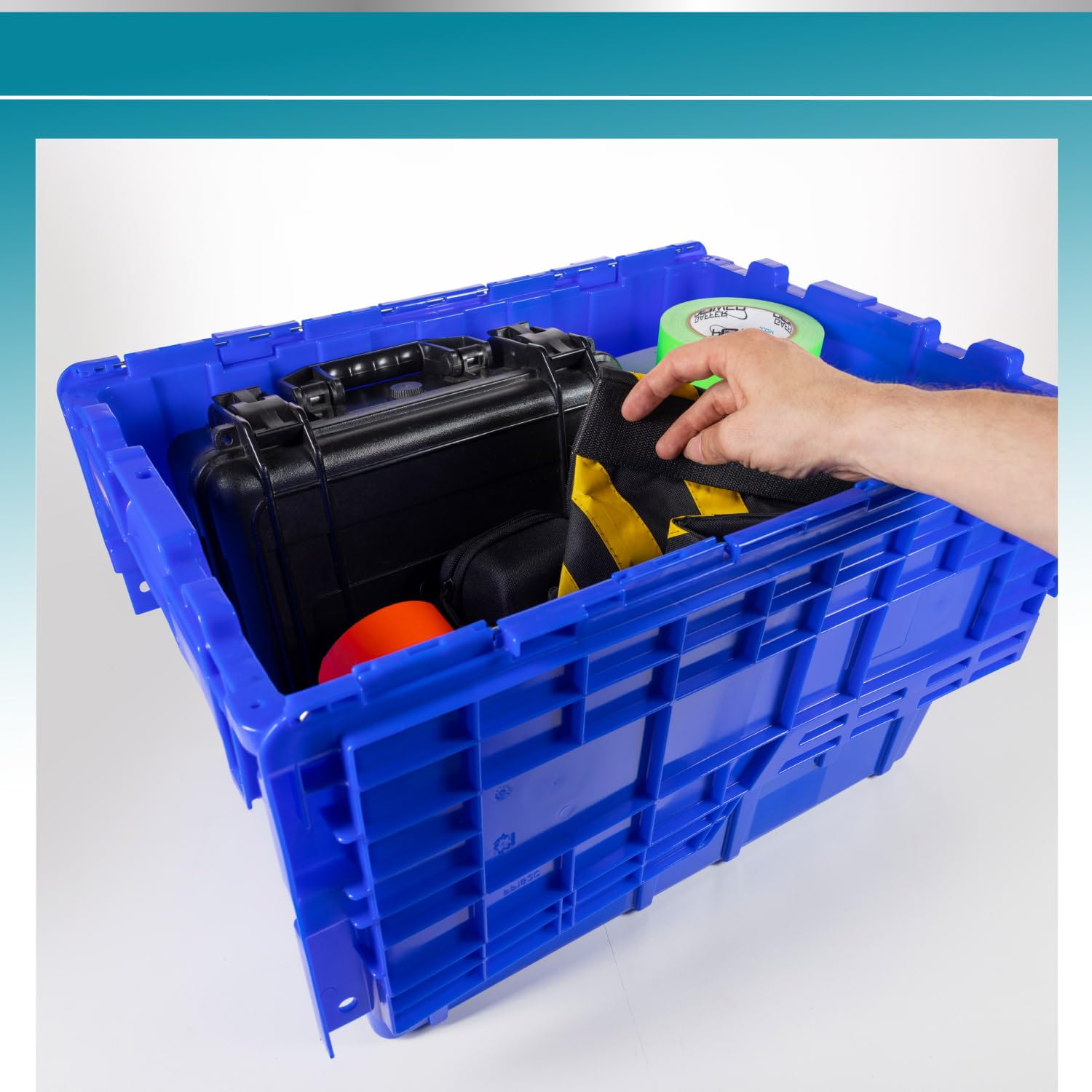 IDL Packaging 14-Gallon Heavy-Duty Plastic Storage Tote with Hinged Lids (Blue, 3-Pack) - 22