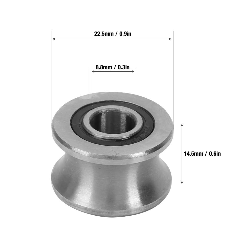U22 U-Shaped Round Bottom Track Groove Pulley Ball Bearing - 8mm 22.5mm 14.5mm Sliding Roller Bearing for Industrial Automation & Photography Equipment - Perfect for Conveyor Systems, Camera Sliders & Linear Motion Applications