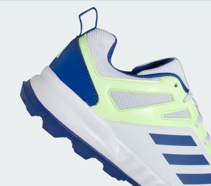 Adidas Cri Rise V2 Cricket Shoes for Men - Cloud White/Semi Lucid Blue/Green Spark - Lightweight Performance Footwear for Cricket Matches & Training