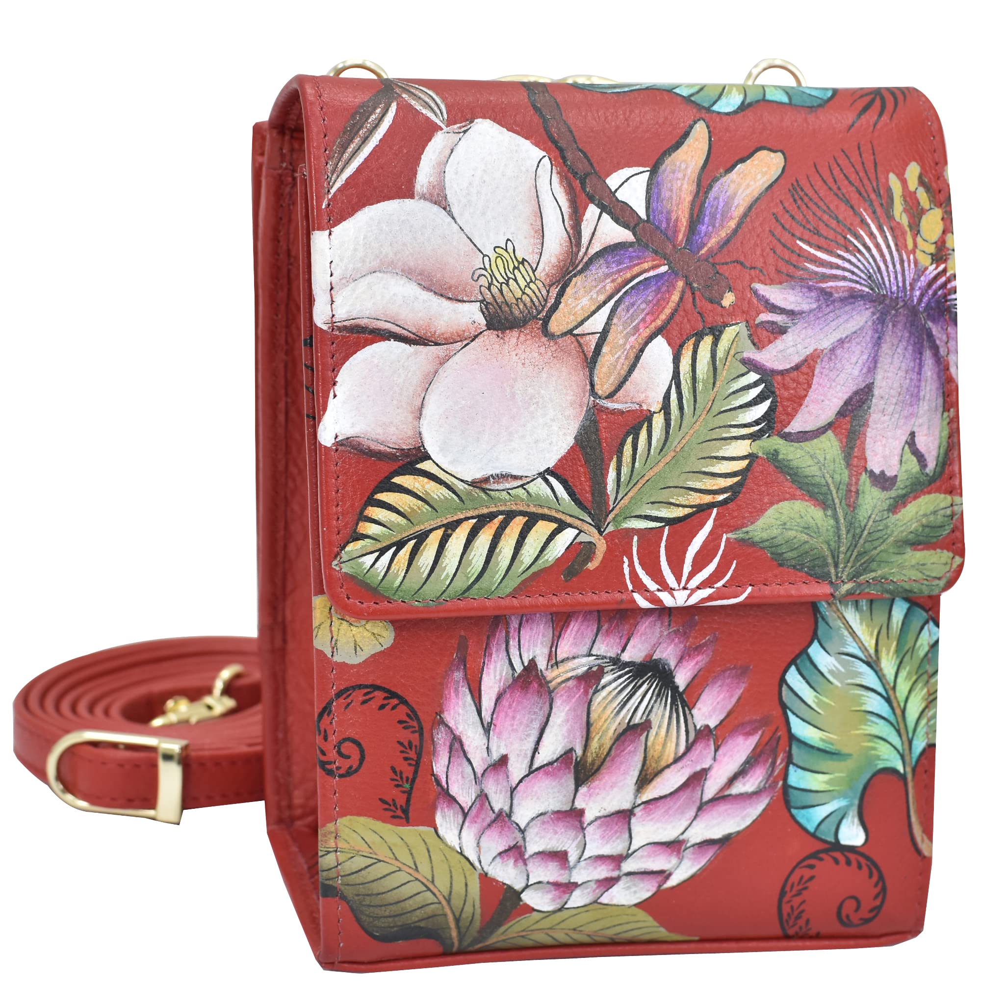 Anuschka Hand Painted Genuine Leather Women's Crossbody Bag with Triple Compartment & Card Holders - Flap Open Entry - Perfect for Travel, Work, and Everyday Use