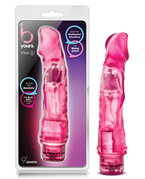 B Yours Vibe 6 Powerful Vibrating Dildo - 9 Inch Realistic Pink Silicone Adult Toy for Women - Perfect for Solo Play & Couples Intimacy