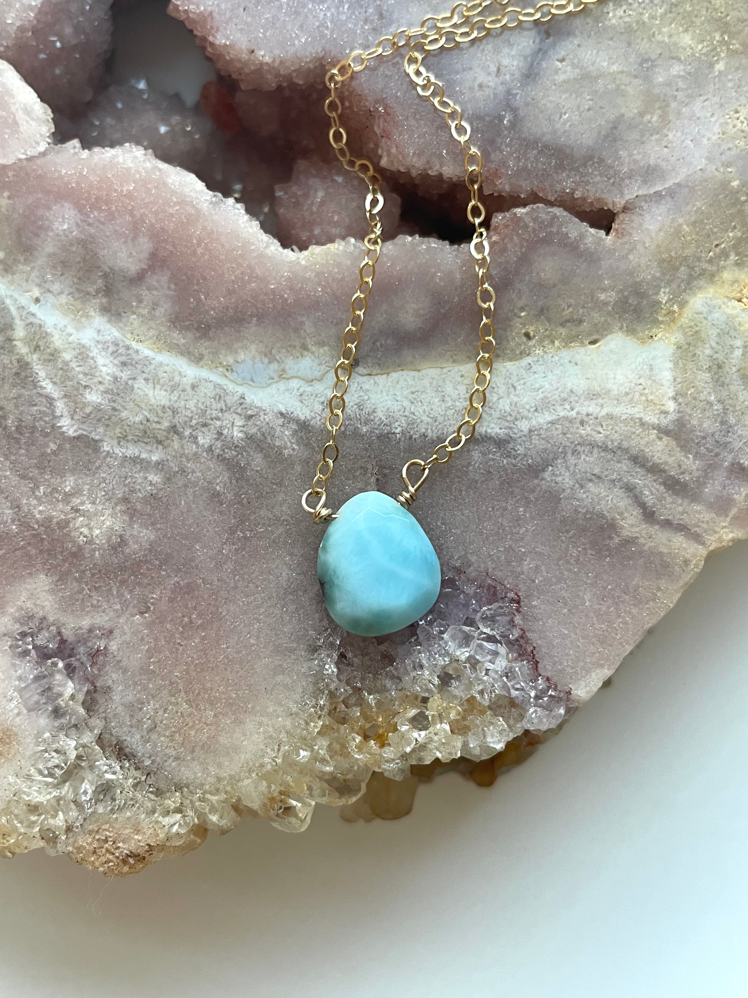 Larimar Pendant Necklace - Sterling Silver or Gold Filled - Perfect for Beach Vacation, Boho Jewelry & Gift Giving