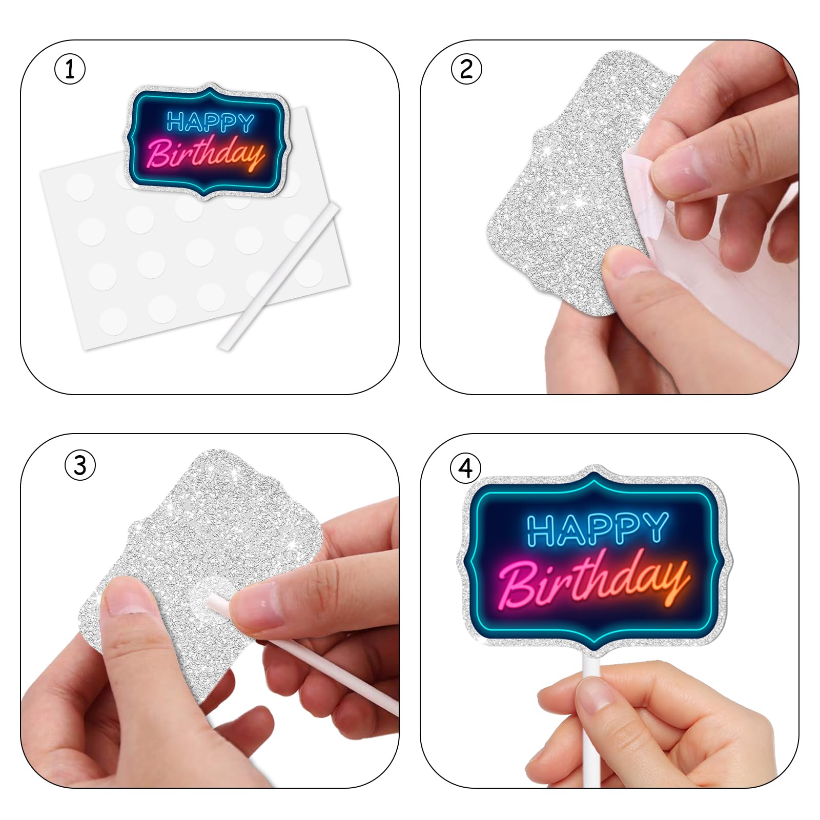 18-Piece Blue Fluorescent Glitter Cupcake Toppers - 