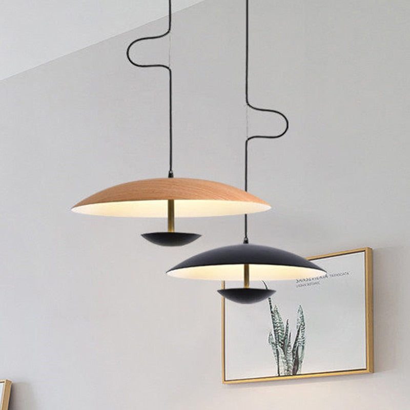 Modern Black Wood Grain LED Pendant Light - Stylish Dining Room Lighting Fixture for Kitchen Island, Breakfast Nook & Home Decor