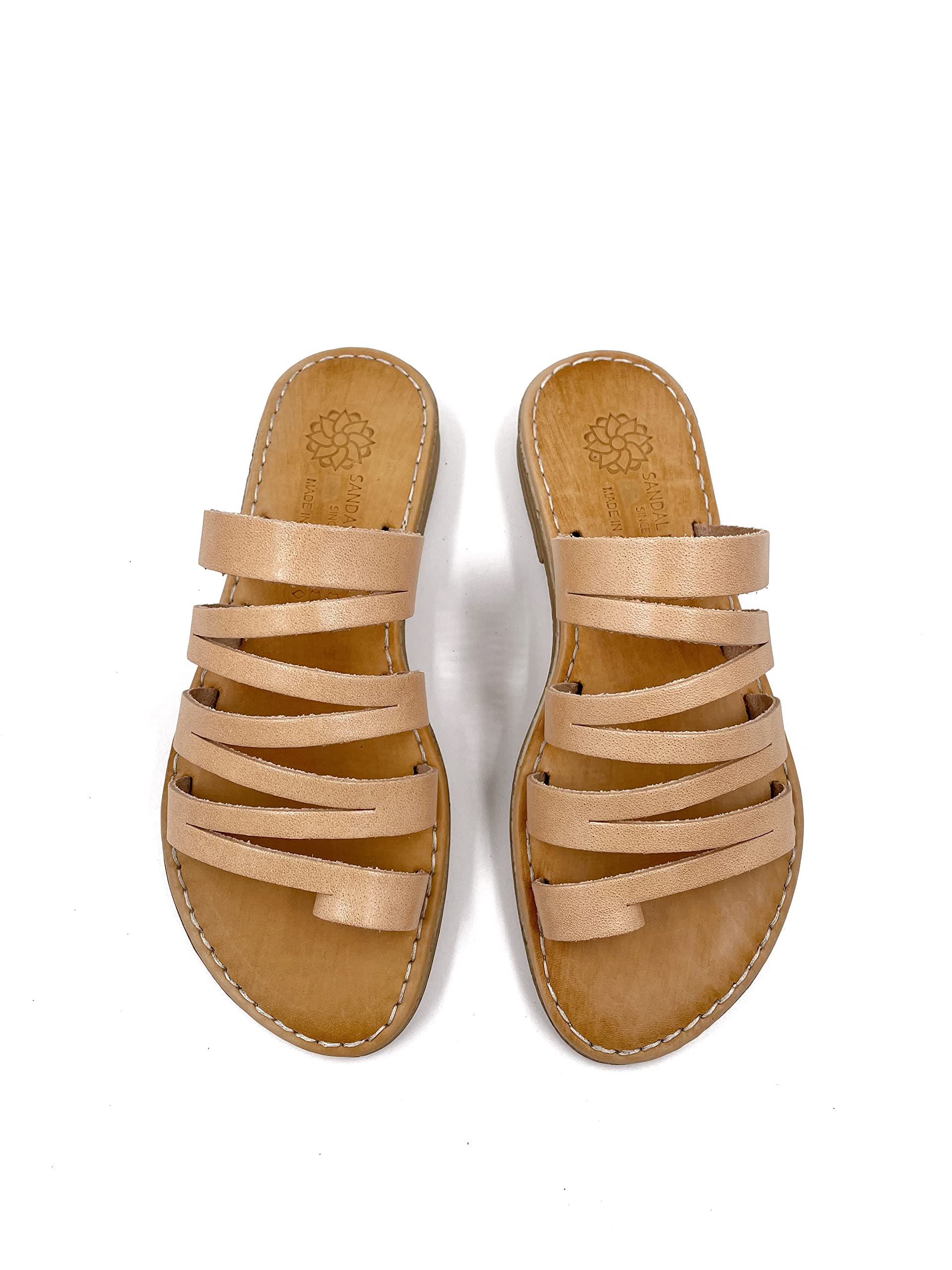 Handmade Genuine Leather Women's Beige Slip-On Sandals - Comfortable Greek Summer Flat Sandals for Casual Wear (Size 7) | Lightweight & Breathable for All-Day Comfort | Perfect for Beach Vacations, Seaside Walks, Resort Getaways, Travel, Outdoor Activities & Everyday Wear | Fashionable & Versatile for Beach Parties, Shopping & Relaxing | Best Women's Summer Shoes for 2024