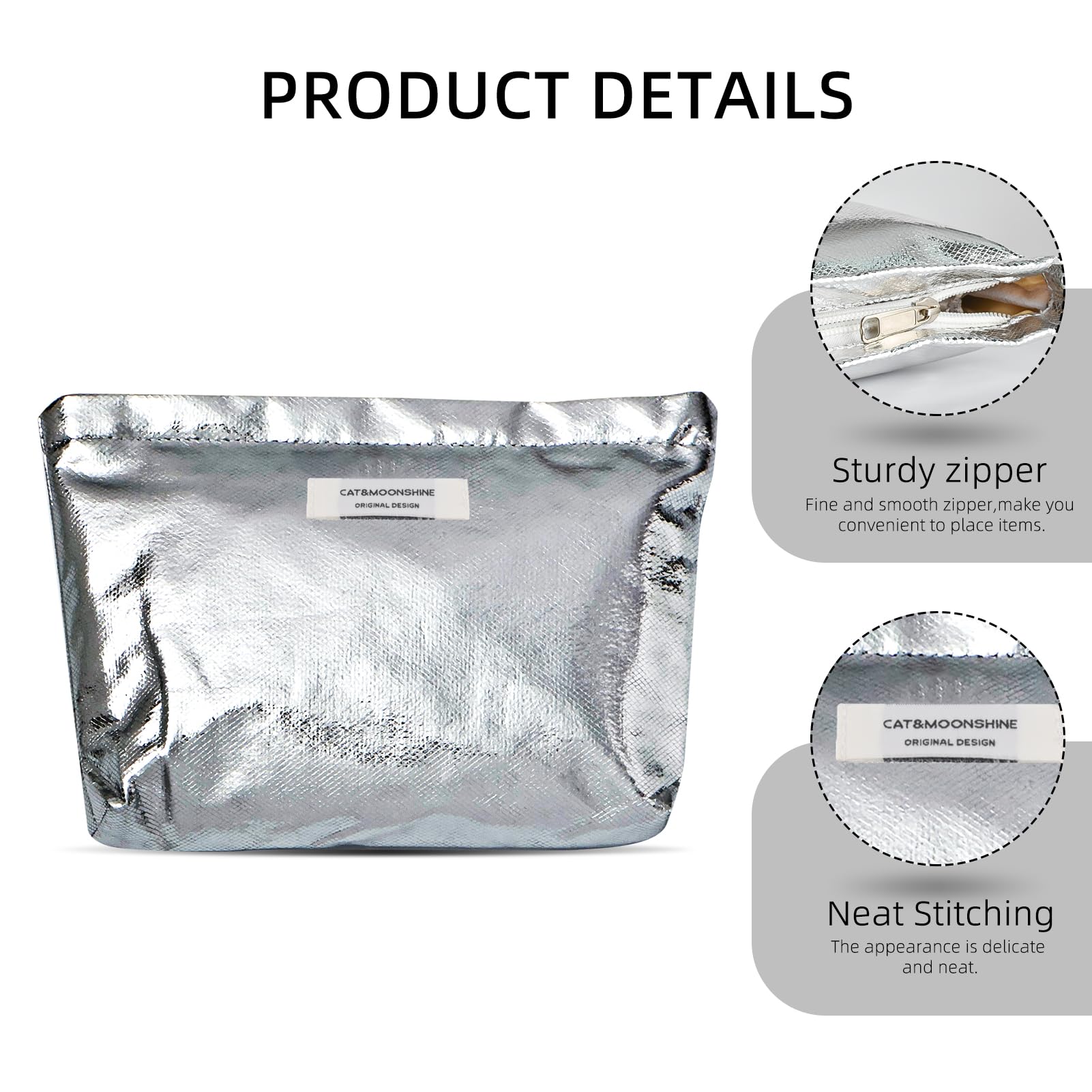 Luxury Glitter Makeup Bag for Women - Shiny Cosmetic Organizer, Cute Canvas Toiletry Pouch for Travel, Girls Gift (Silver) - Perfect for Travel, Gym & Daily Beauty Essentials