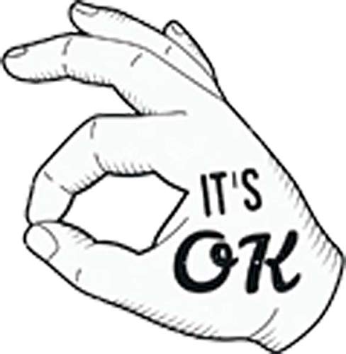Funny Black and White Hand Sign 'It's OK' Cartoon Vinyl Sticker - 4 Inch Tall Decal for Laptops, Water Bottles & Car Windows - Cute DIY Decoration for Teens Room