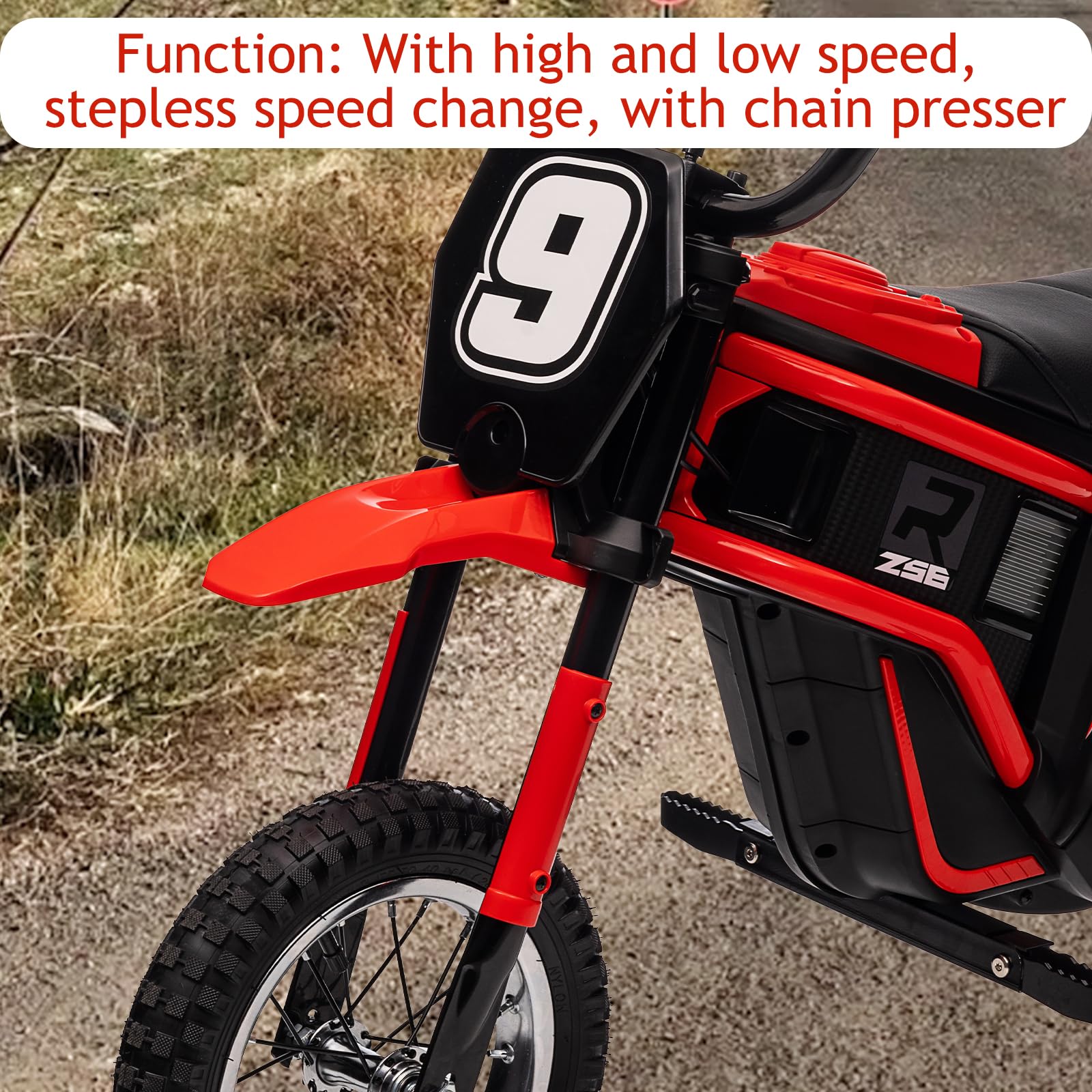 GARVEE 24V 10A 350W Kids Electric Dirt Bike for Boys & Girls Ages 5-17 | 14.29 MPH Top Speed | 3-Speed Adjustable | Red | Perfect for Backyard, Trail & Off-Road Riding