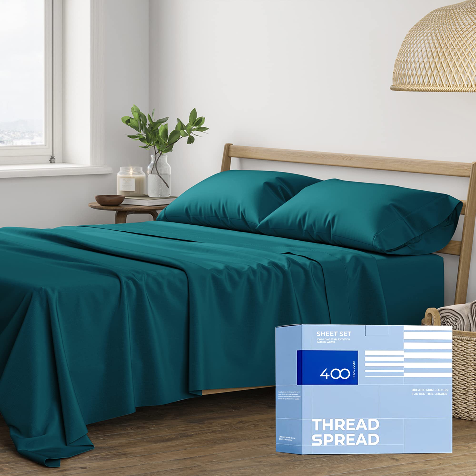 Premium 400 Thread Count 100% Cotton Twin XL Sheet Set - 3-Piece Cooling Luxury Sateen Bedding, 16