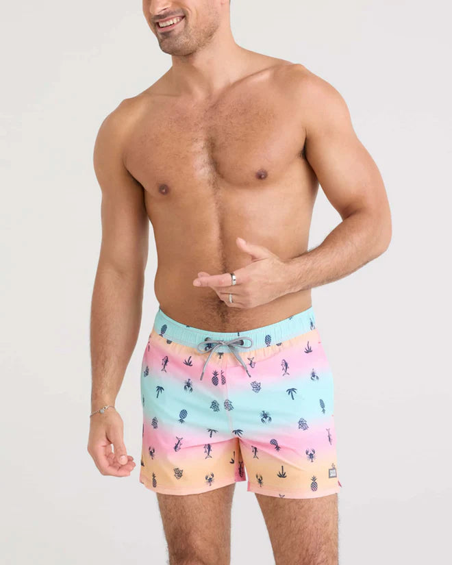 Saxx 5 Inch Oh Buoy 2-in-1 Volley Swim Trunks for Men - Quick Dry Ombre Swim Shorts with Built-in Liner - Perfect for Beach, Pool, and Summer Vacation Activities