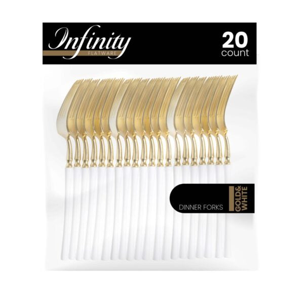 Premium Infinity Collection Gold & White Flatware Set - 20-Piece Elegant Dinnerware for Formal Dining, Parties & Special Occasions