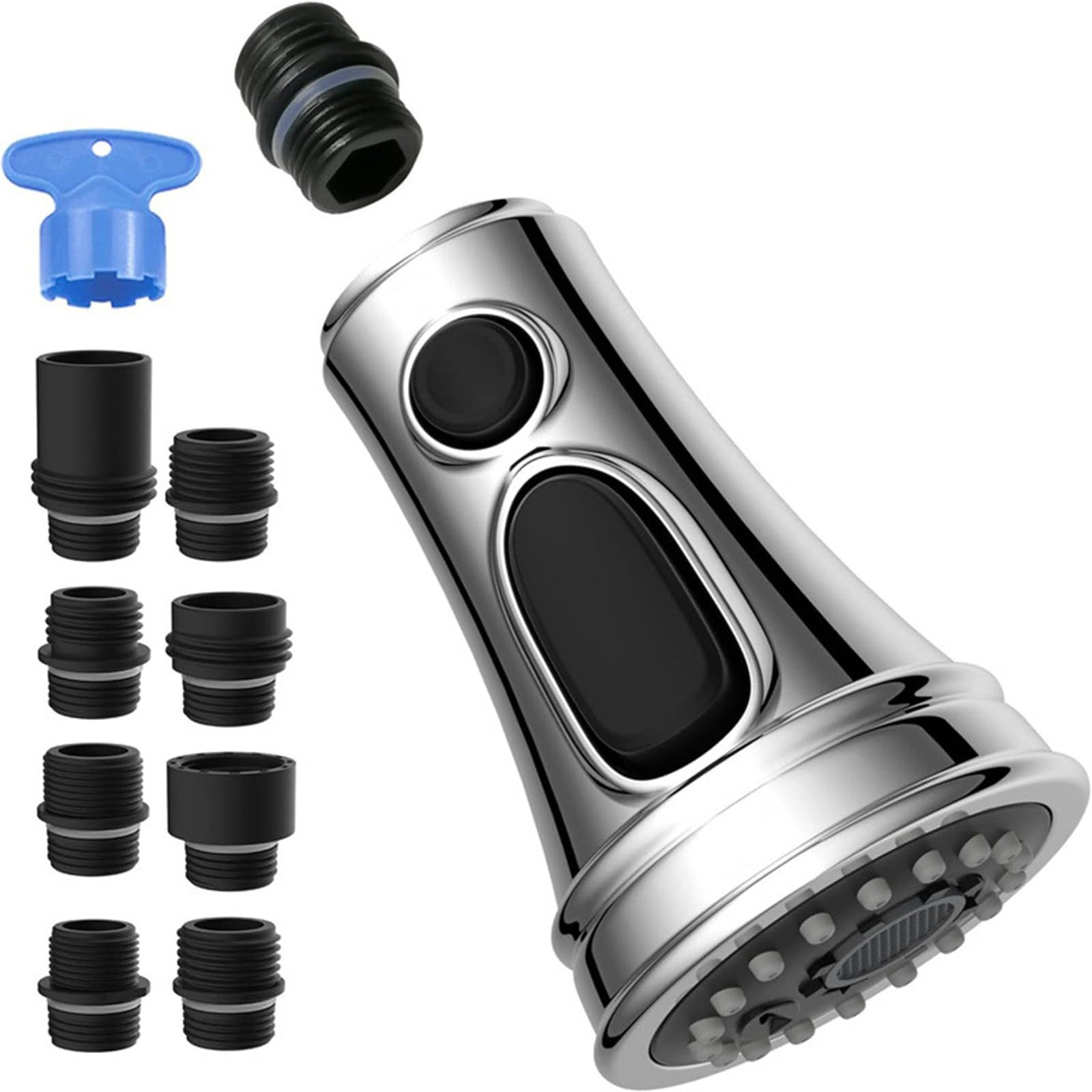 Premium Pull Down Kitchen Faucet Spray Head Replacement - 3-Function Sink Nozzle with 9 Adapters, Fits Moen, Delta, American Standard (Oil Rubbed Bronze) - Perfect for Dishwashing, Food Prep & Sink Cleaning
