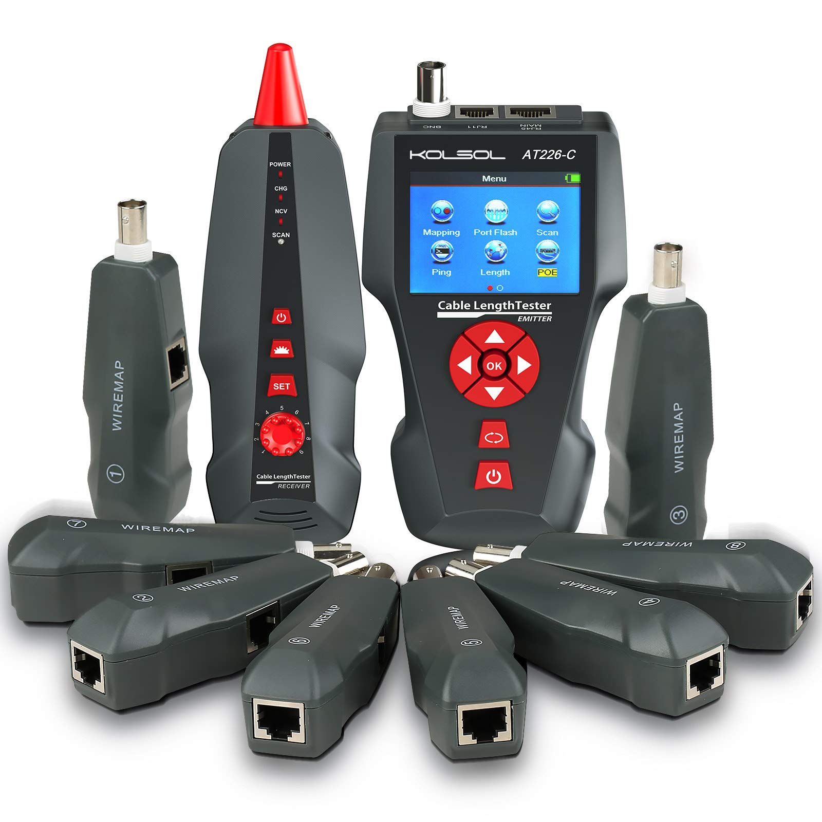 Professional Network Cable Tester - AT226-C NF-8601W LAN Ethernet Tester for RJ45/RJ11/BNC, UTP/STP Cable Diagnostics, Tone Tracer, Length Measurement & POE/PING Detection - Ideal for IT Technicians, Network Installations & Home Office Setups