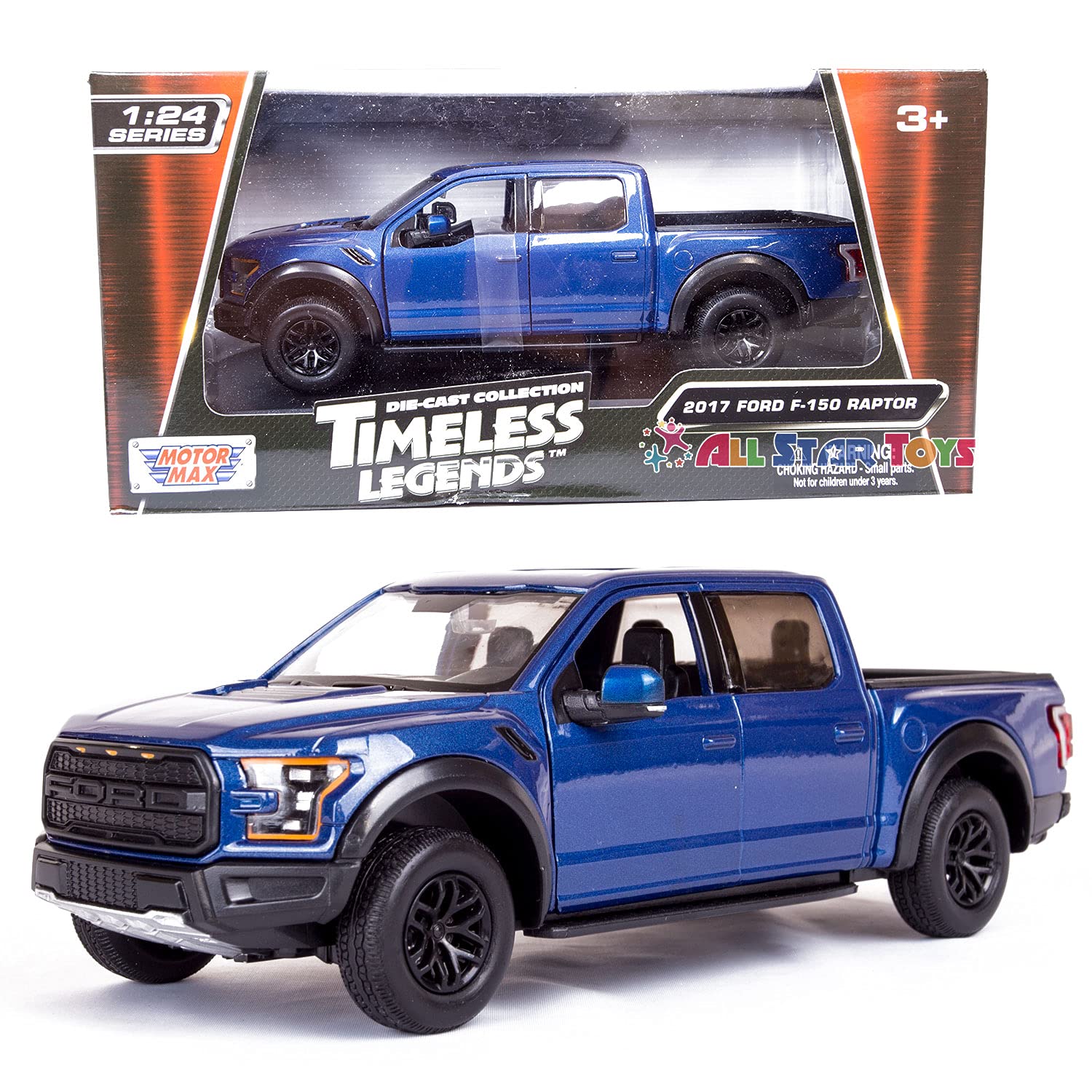 1:24 Scale 2017 Ford F-150 Raptor Blue Diecast Model Car - Motormax 79344 - Collectible Toy for Adults & Kids, Perfect for Display, Gifts & Car Enthusiasts
