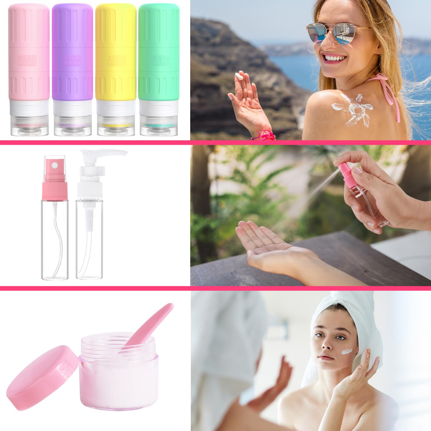 GLAMFIELDS 18-Pack TSA Approved Leakproof Silicone Travel Bottles (3.3oz) - Squeezable Toiletry Containers for Shampoo, Conditioner & Lotion | Portable Cosmetic Storage for Vacation, Gym & Airplane Carry-On Essentials