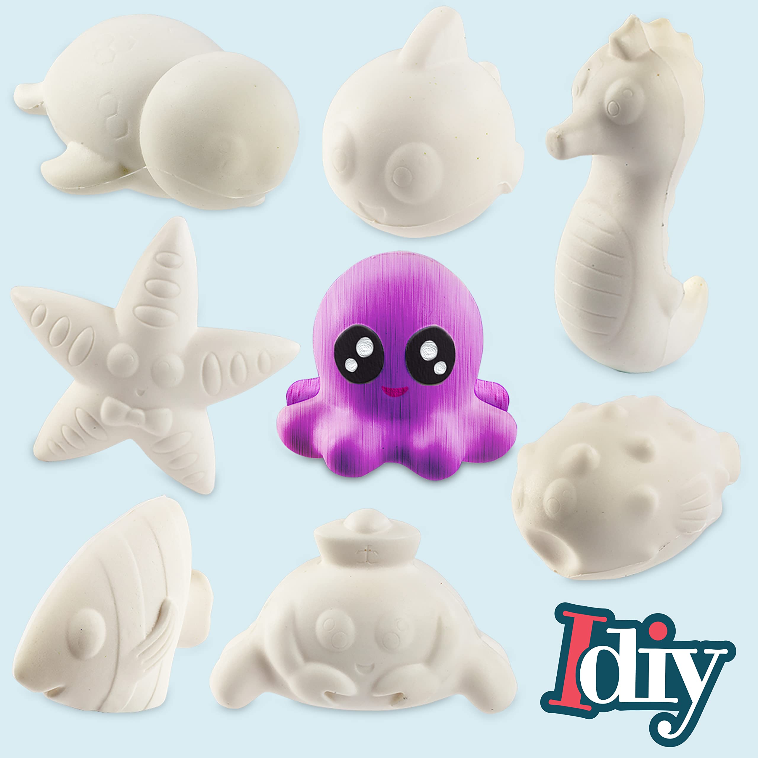 DIY Party Craft Kit - Jumbo Ocean Pals Squishies (8 Unique Sea Animals) - White Kawaii Scented Slow Rising Squishy Toys with Paint for Stress Relief - Perfect for Kids Classroom Activities, Birthday Gifts & Sensory Play (4
