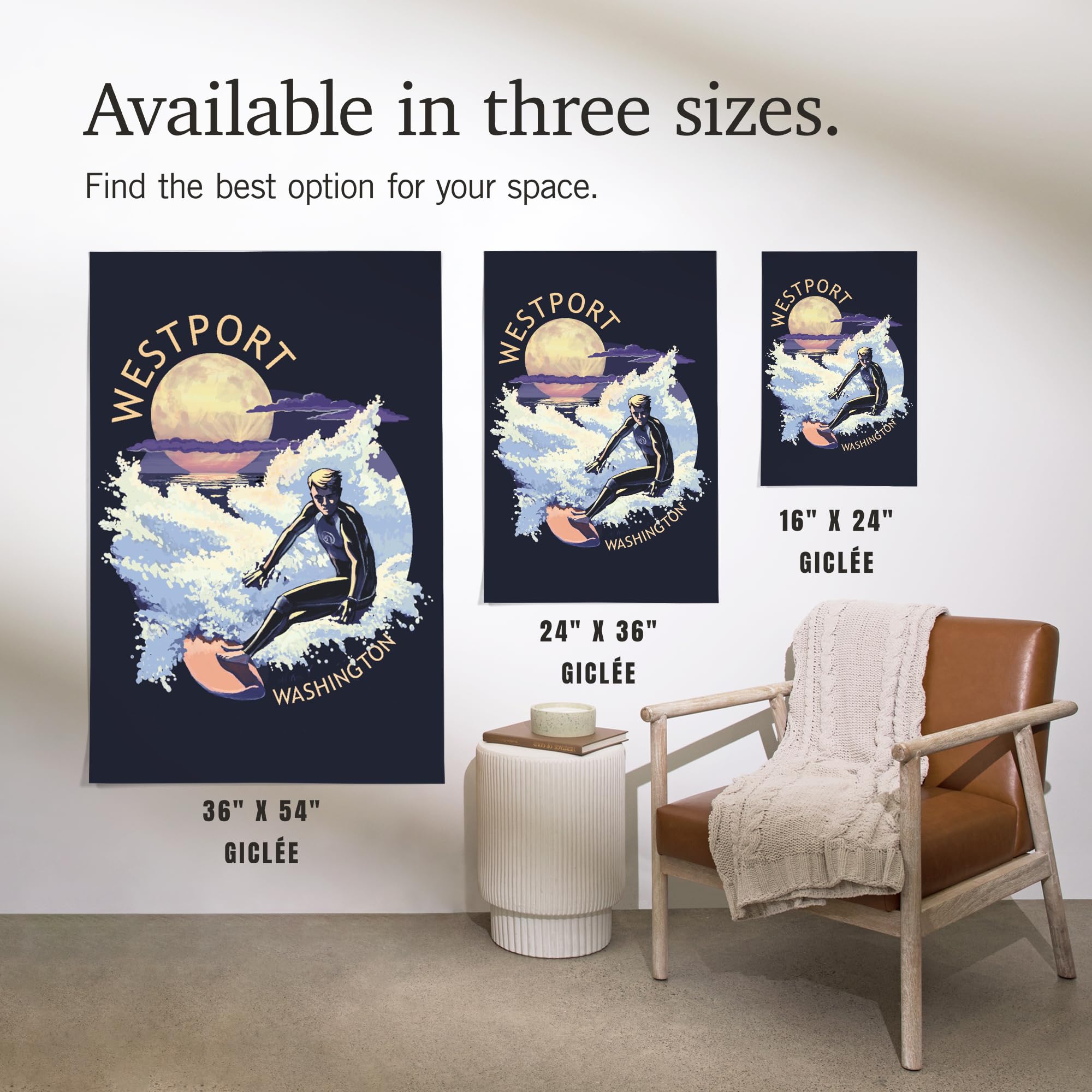 Lantern Press 16x24 Inch Giclee Art Print - Westport Washington Night Surfer Coastal Wall Decor - Perfect for Beach House, Living Room & Office