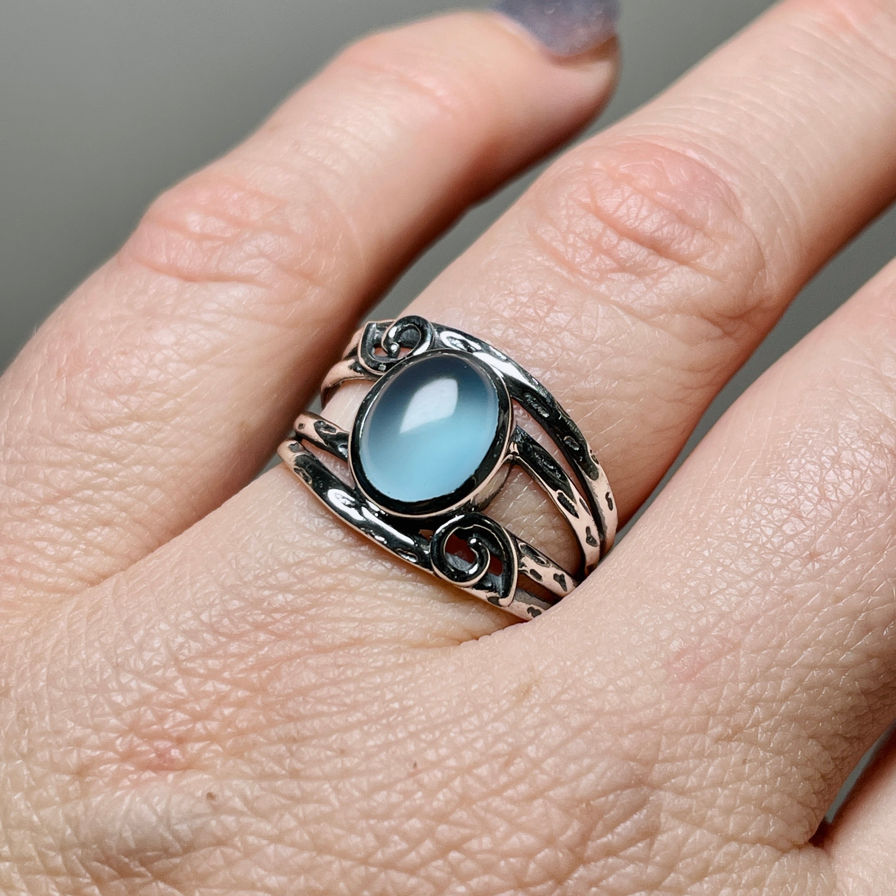 Blue Chalcedony Cabochon Ring - Sterling Silver 925 Decorative Setting R4025 | Elegant Boho Jewelry for Women, Perfect for Weddings & Special Occasions