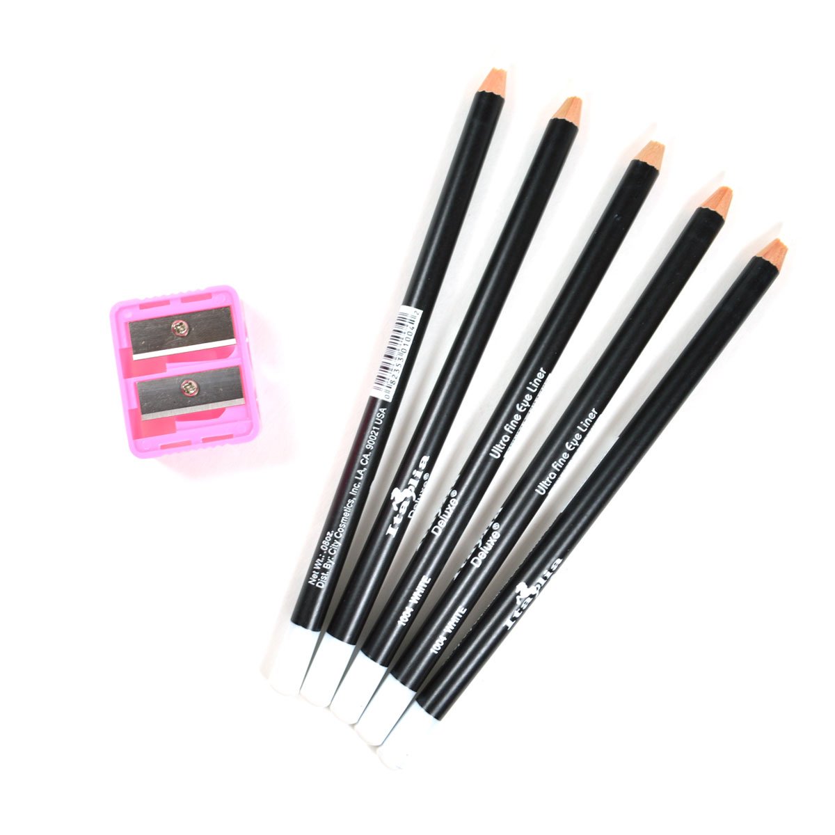 5-Piece White Italia Eye & Lip Liner Pencil Set (Shade 1004) - Includes Free Sharpener & Earring Gift - Perfect for Makeup Artists, Bridal Looks & Everyday Beauty