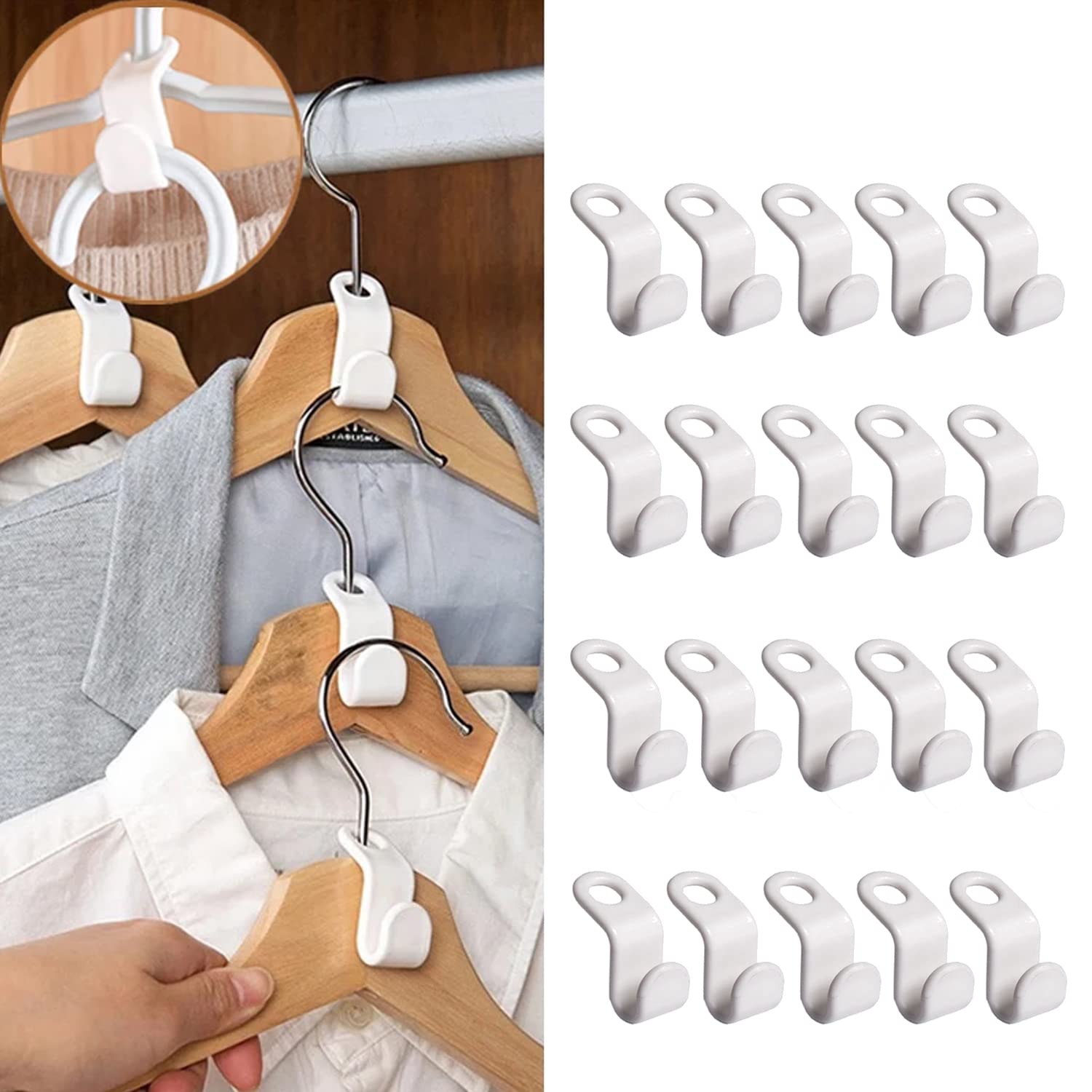 Gorilla Case Heavy-Duty Clothes Hanger Connector Hooks - 20 PCS Space Saving Closet Organizer for Dorm Room, College Essentials - Perfect for Small Spaces & Wardrobe Organization