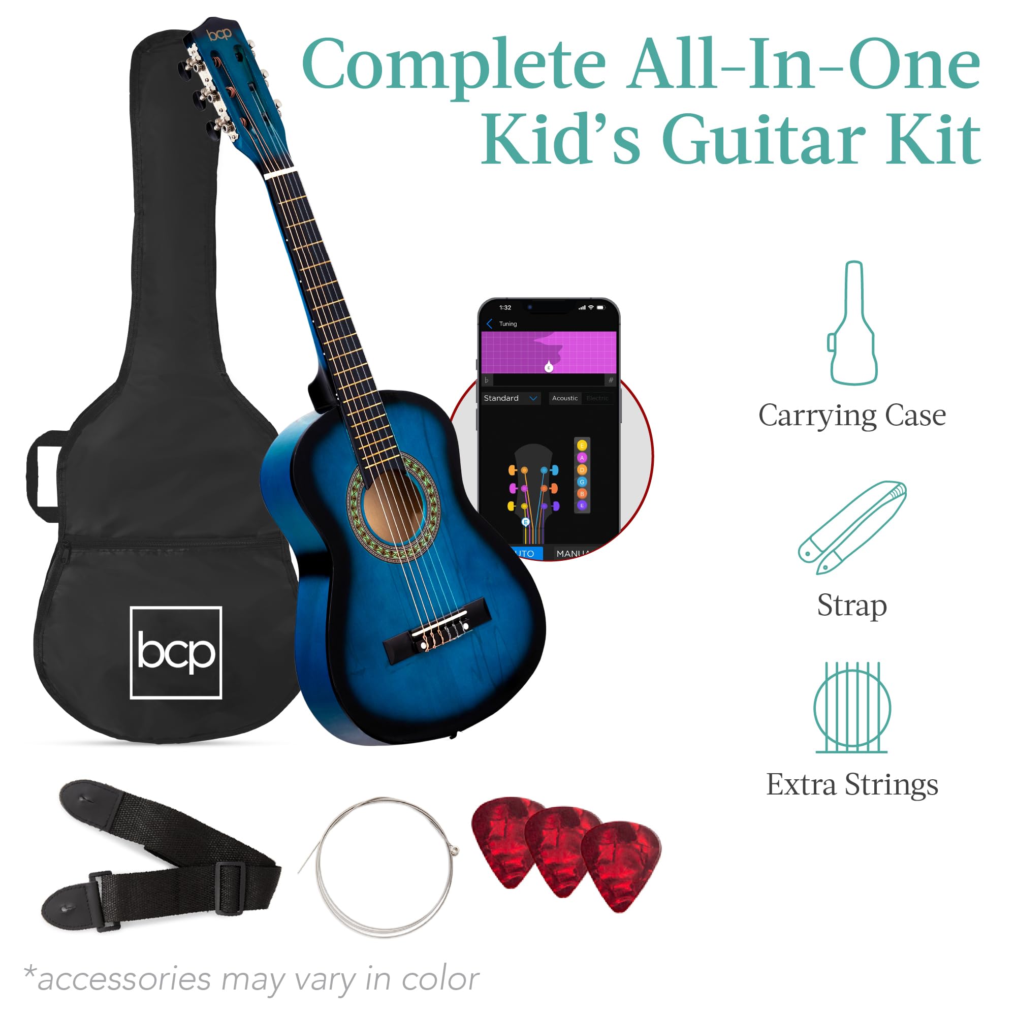 Best Choice Products 30-Inch Acoustic Guitar Beginner Kit with Strap, Case, Extra Strings & Rosette Inlay - Blueburst | Perfect for Kids, Teens & Adult Beginners | Home, School & Travel Use
