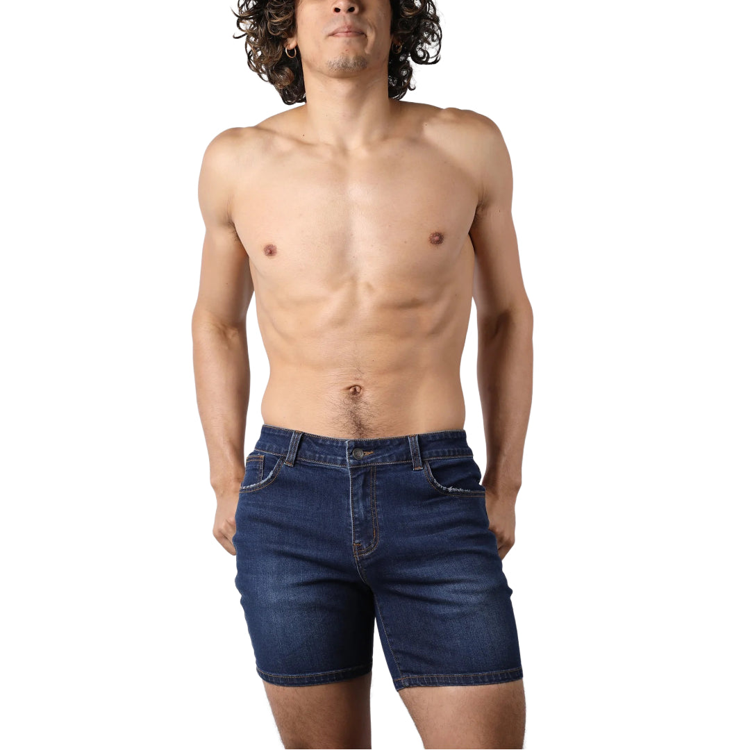 Timoteo Oceanside 5 Slim Fit Denim Shorts for Men - Indigo Washed Stretch Jeans Shorts | Casual Summer Wear, Beach Outings & Weekend Street Style