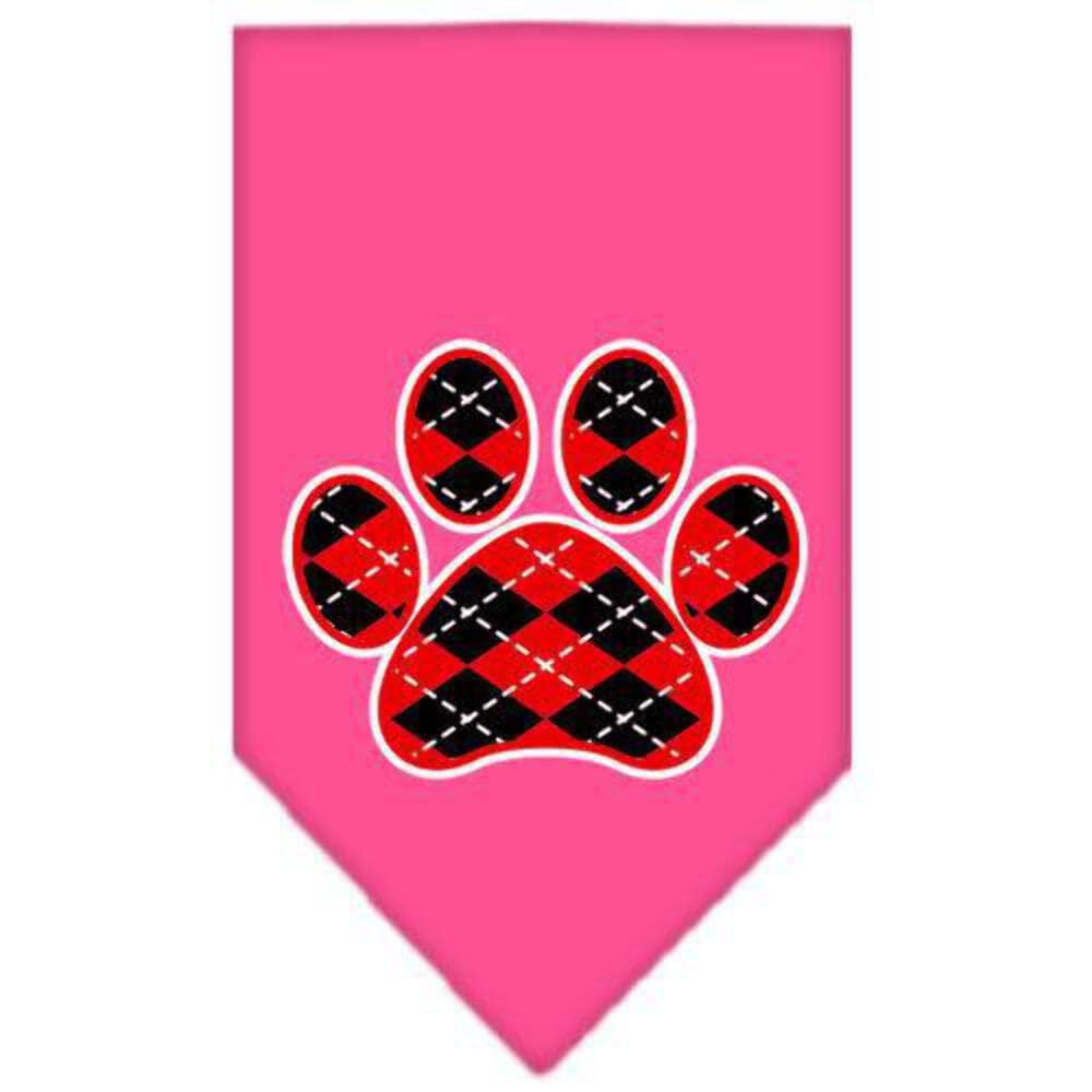 Red Argyle Paw Print Dog Bandana - Bright Pink Large Pet Bandana for Dogs & Cats - Perfect for Holidays, Birthdays & Photo Shoots