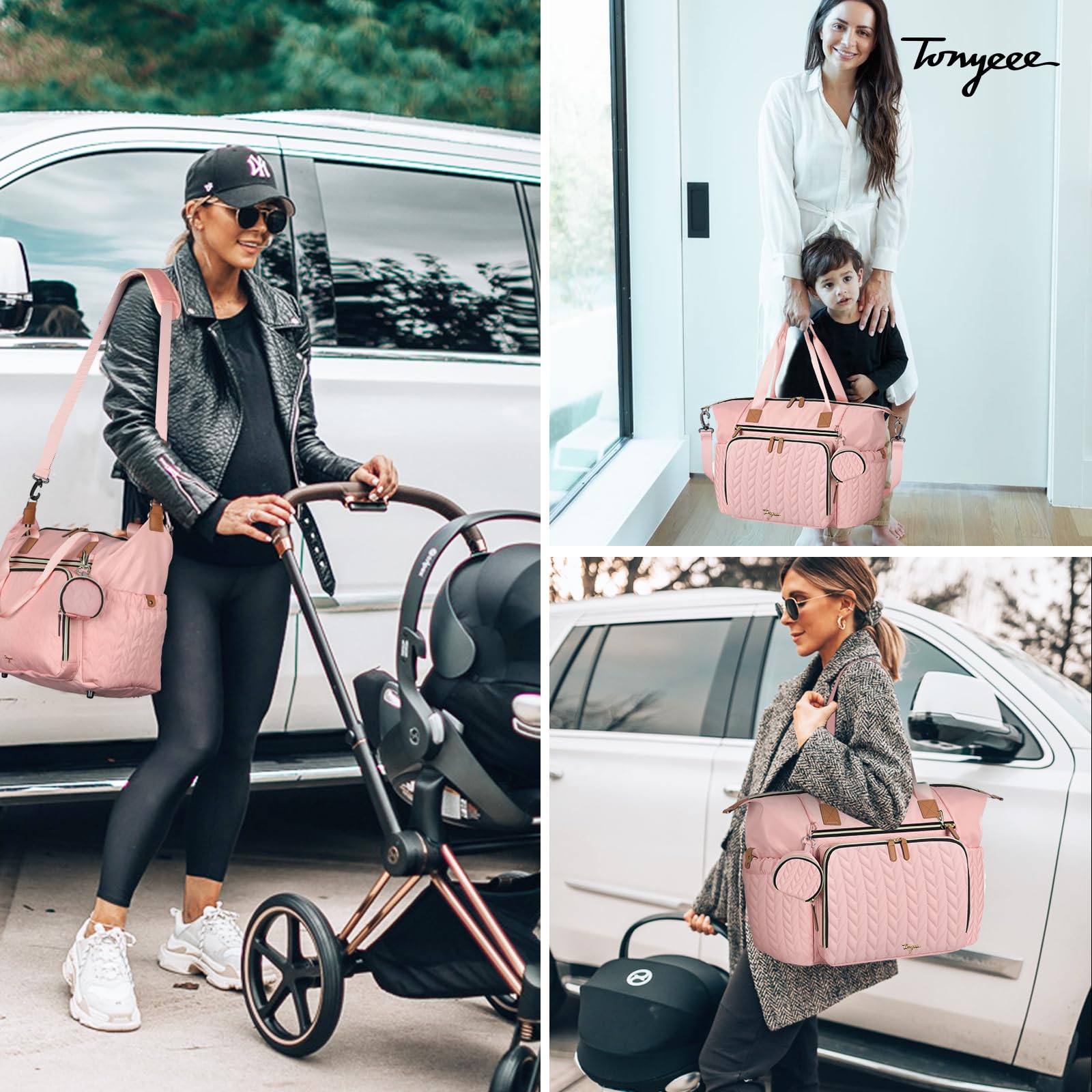Waterproof Large Diaper Bag Tote with Changing Pad & Pacifier Case - Hospital Delivery Bag for Labor, Baby Travel Essentials, Pink (Perfect for Moms On-the-Go, Hospital Visits & Family Outings)