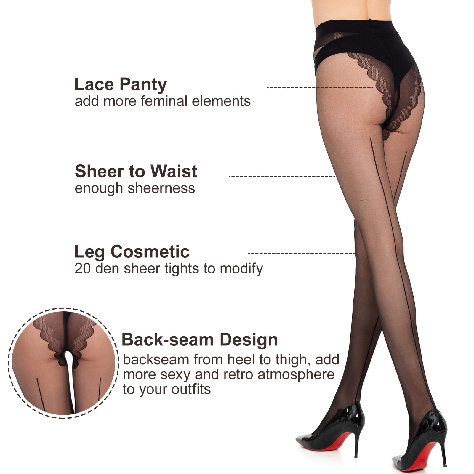 MANZI Women's Sheer Back Seam Pantyhose - Sexy Stockings & Tights for Everyday Wear, Date Night & Office Outfits
