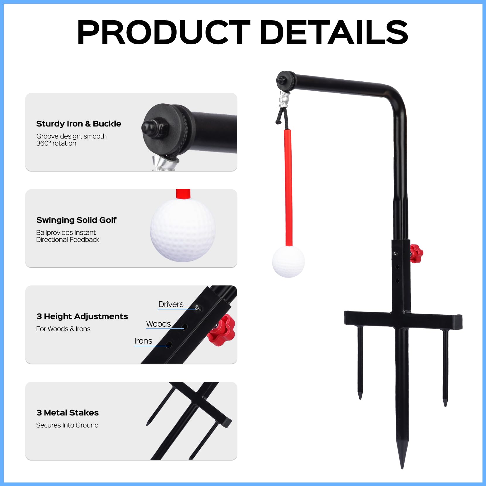 Golf Swing Trainer with 3 Height Adjustments - Golf Practice Equipment & Simulator Accessories - Swing Training Aid for Men & Women | Perfect for Indoor/Outdoor Driving Range Practice