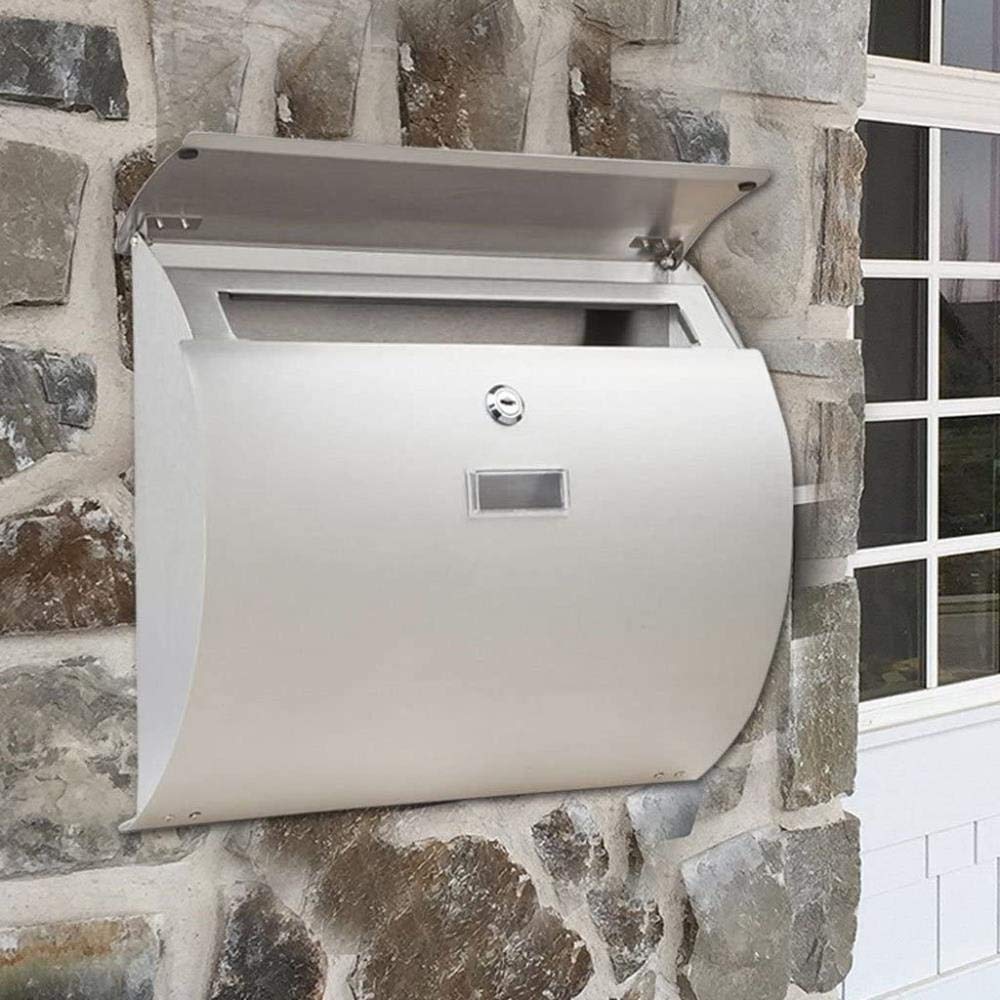 Stainless Steel Mailbox with Lock - 304 Waterproof Outdoor Wall Postbox for Home & Office | Secure Mail & Newspaper Delivery | Durable & Weatherproof for Driveway, Garden, or Apartment