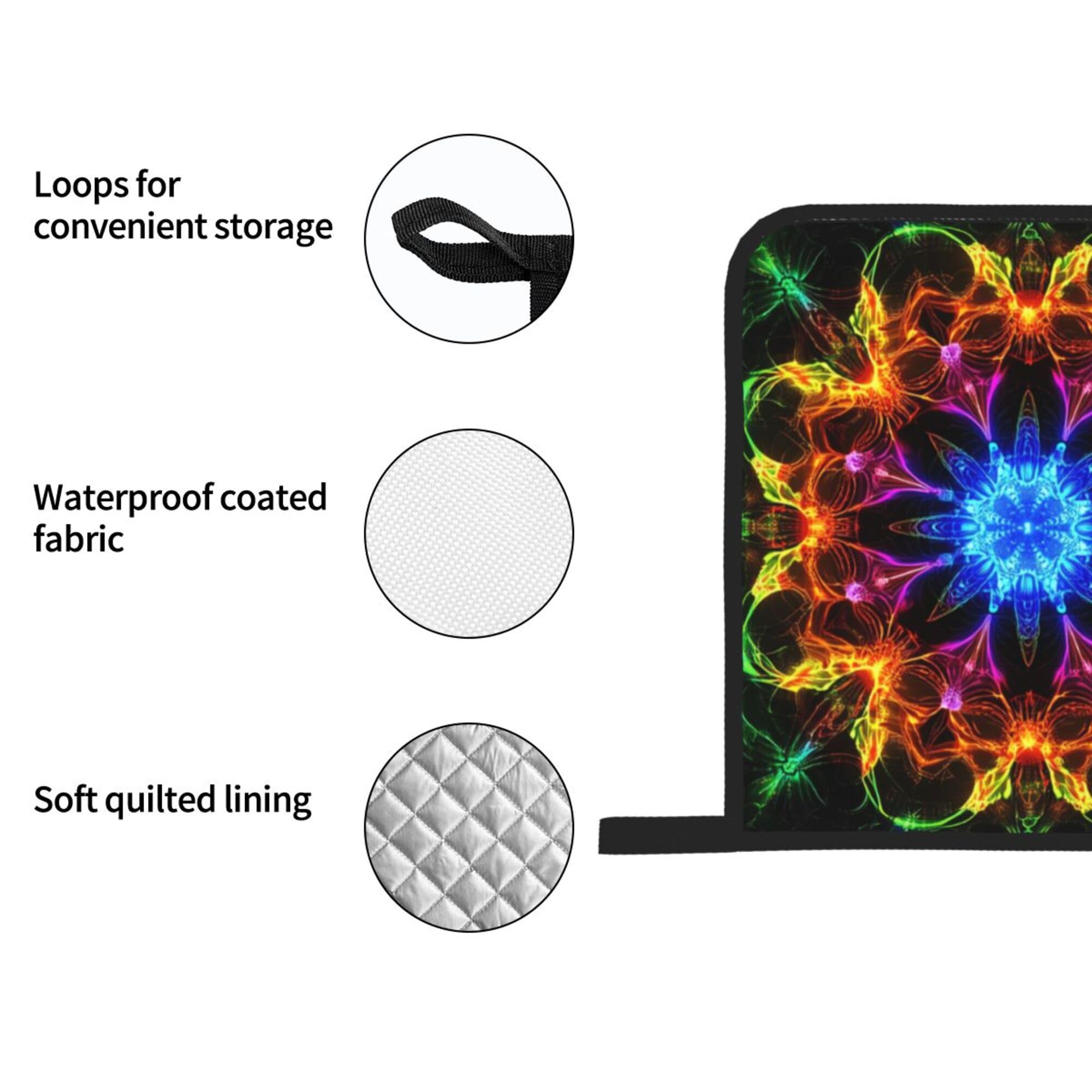 Vintage Neon Mandala Oven Mitts and Pot Holders Set of 4 - Heat Resistant Non-Slip Kitchen Gloves for Baking, Grilling, BBQ & Cooking | Perfect for Home Chefs & Holiday Gifts
