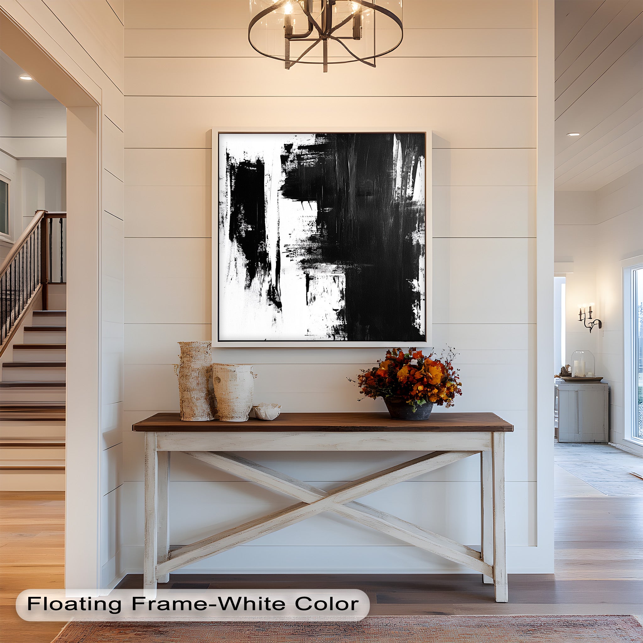Abstract Black and White Oil Painting - Modern Wall Art for Living Room, Bedroom & Office Decor