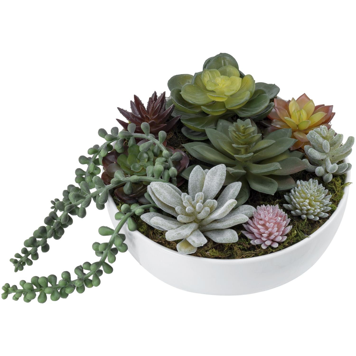 MyGift 8-Inch Artificial Succulent Plants Set with White Ceramic Planter - Modern Faux Succulent Arrangement for Home Office Desk Decor, Wedding Centerpiece & Housewarming Gift