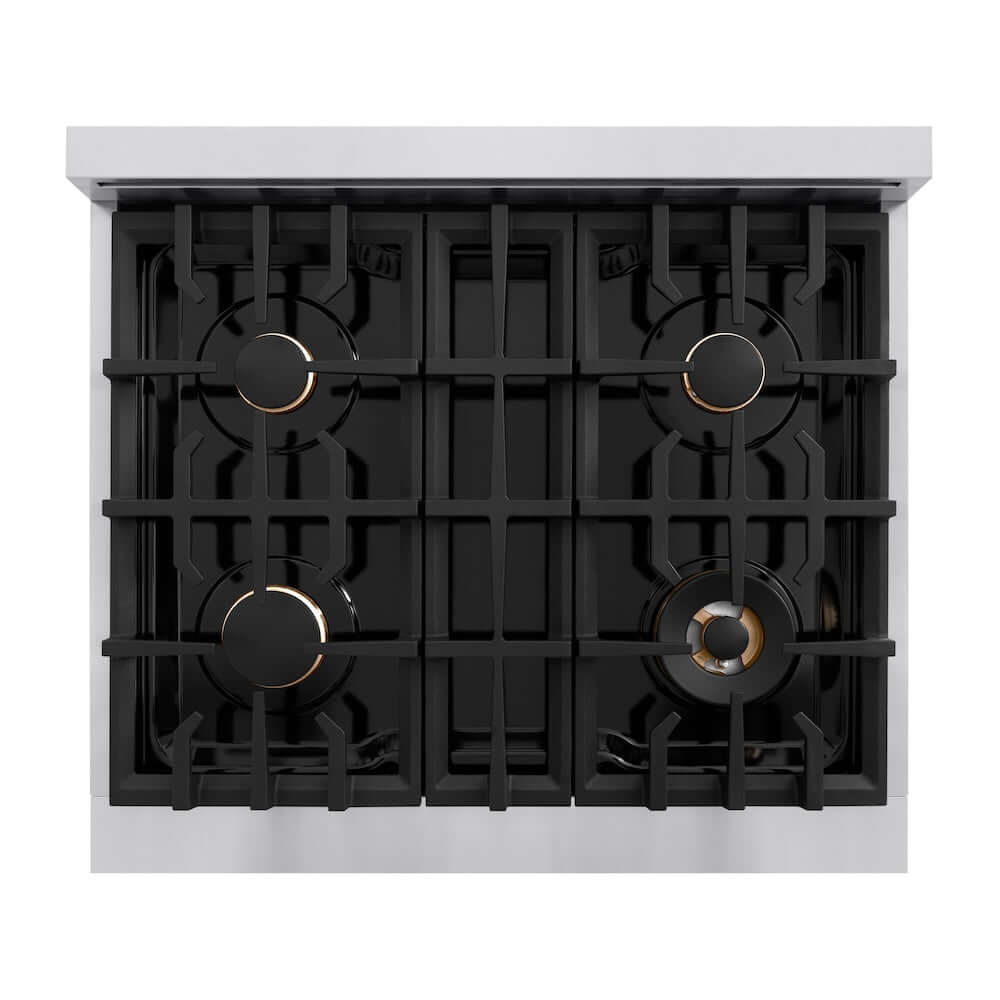 ZLINE Autograph Edition 30-inch 4.2 cu. ft. Dual Fuel Range with 4 Burner Gas Cooktop & Electric Convection Oven - Stainless Steel with Champagne Bronze Accents (HDRZ 30 CB) | Professional Kitchen Appliance for Home Chefs & Cooking Enthusiasts